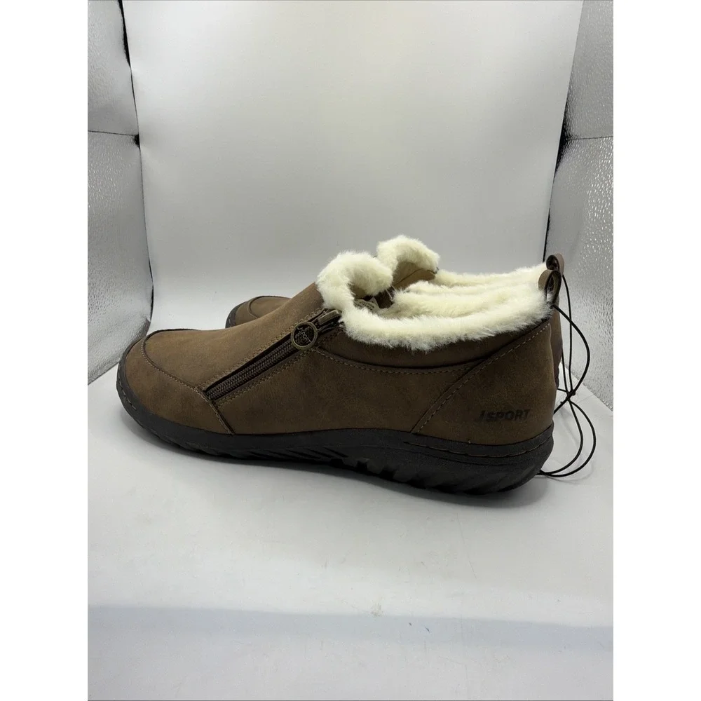 JSPORT Women's ELENOR Memory Foam Faux Shearling Shoes Brown Size 11